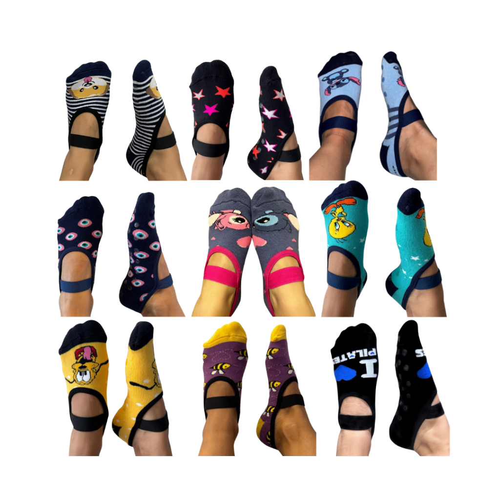 Kit 10 Pares Meia Sapatilha Feminina Divertida Pilates Yoga Antiderrapante 34/39