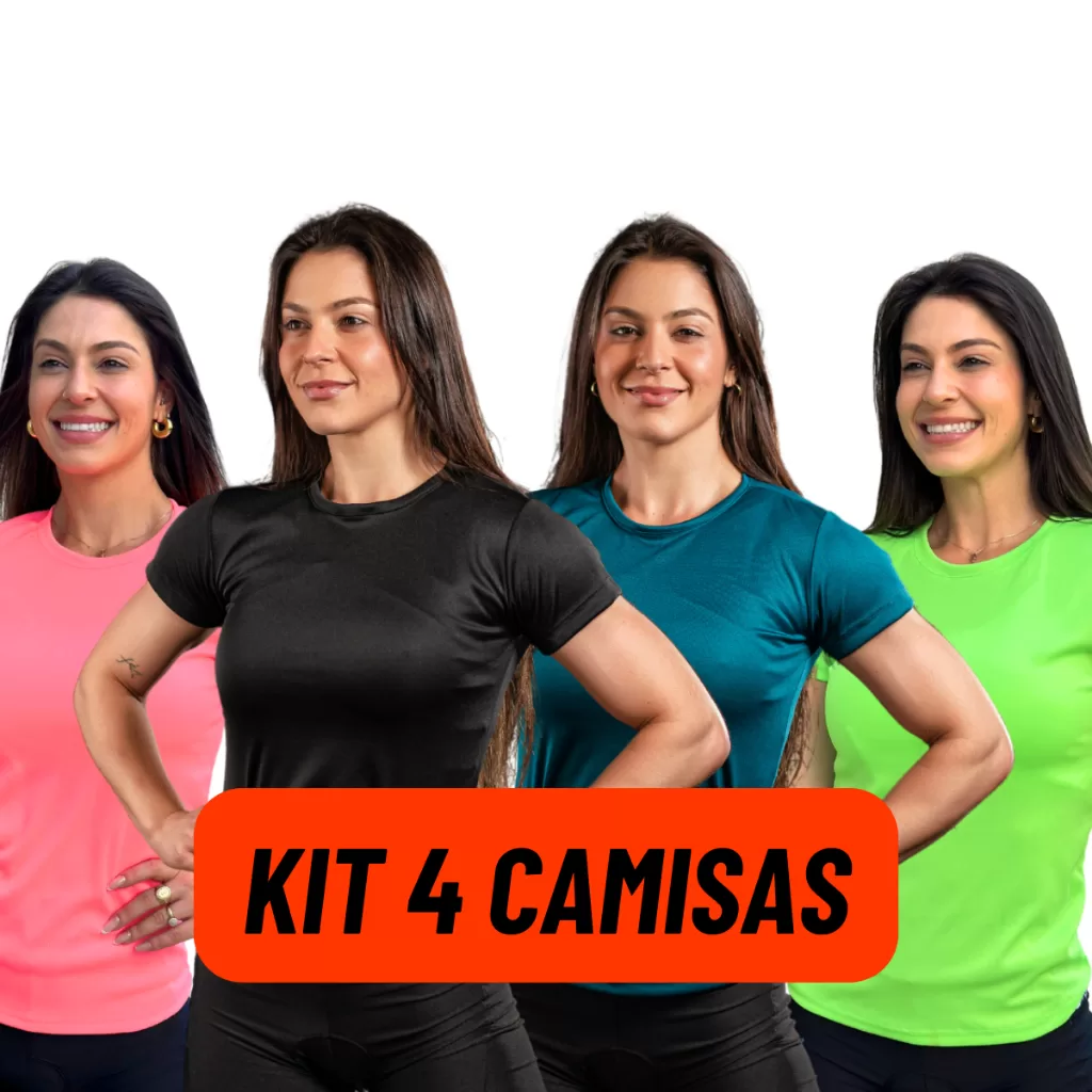 Kit 4 Camisas Camiseta Feminina Proteção Solar  UV Blusa Manga Curta Térmica Academia Praia Piscina