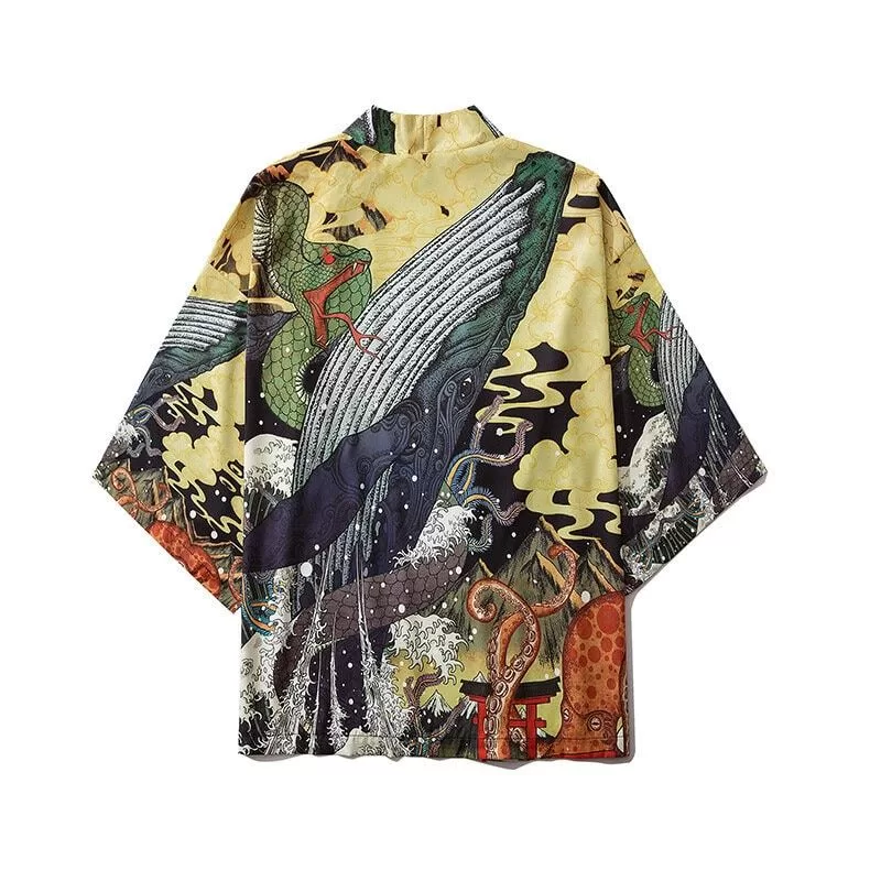 Kimono Japonês Masculino Estilo Streetwear Anime Tentáculo