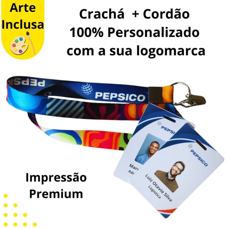 Crachá em PVC + Cordão Personalizado com o logo 