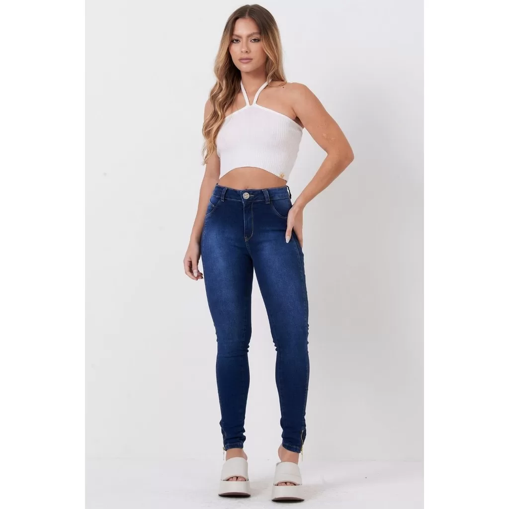 Calça Jeans Feminina Skinny Estonada Planet Girls Azul Escuro