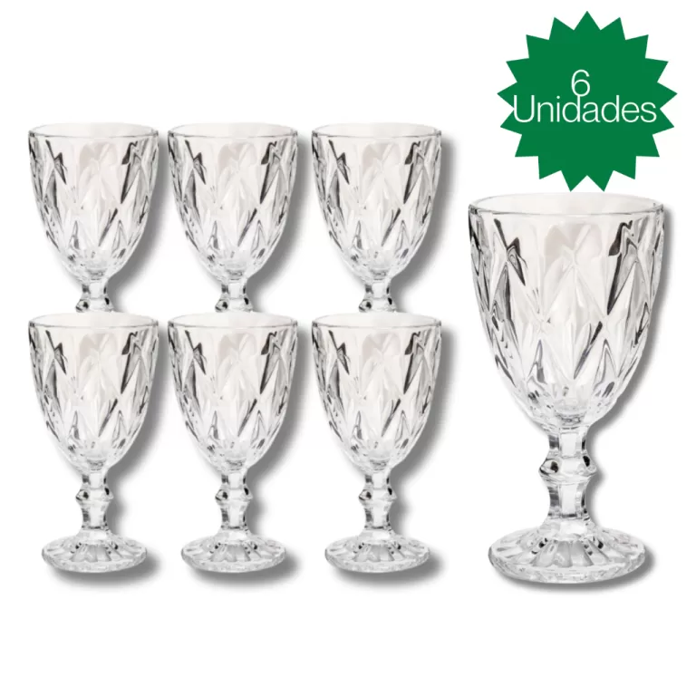 Jogo 6 Taça Diamante Copo Vidro Transparente Bico