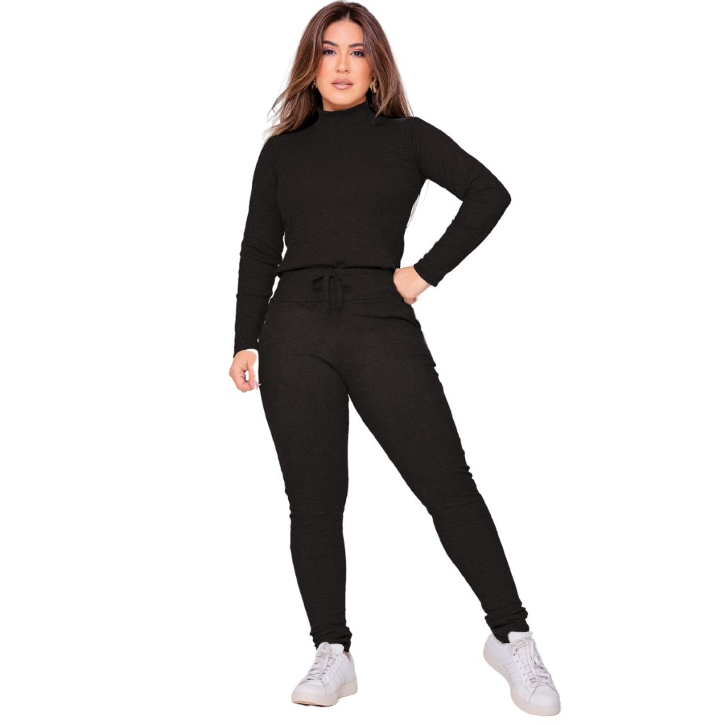 Conjunto Feminino Calça e Blusa Agasalho Outono Inverno Conjunto de Frio Social Básico Casual Traba