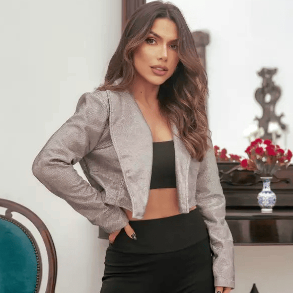 Blaizer de Lurex Brilhoso Jaque Tendência Moda Lu