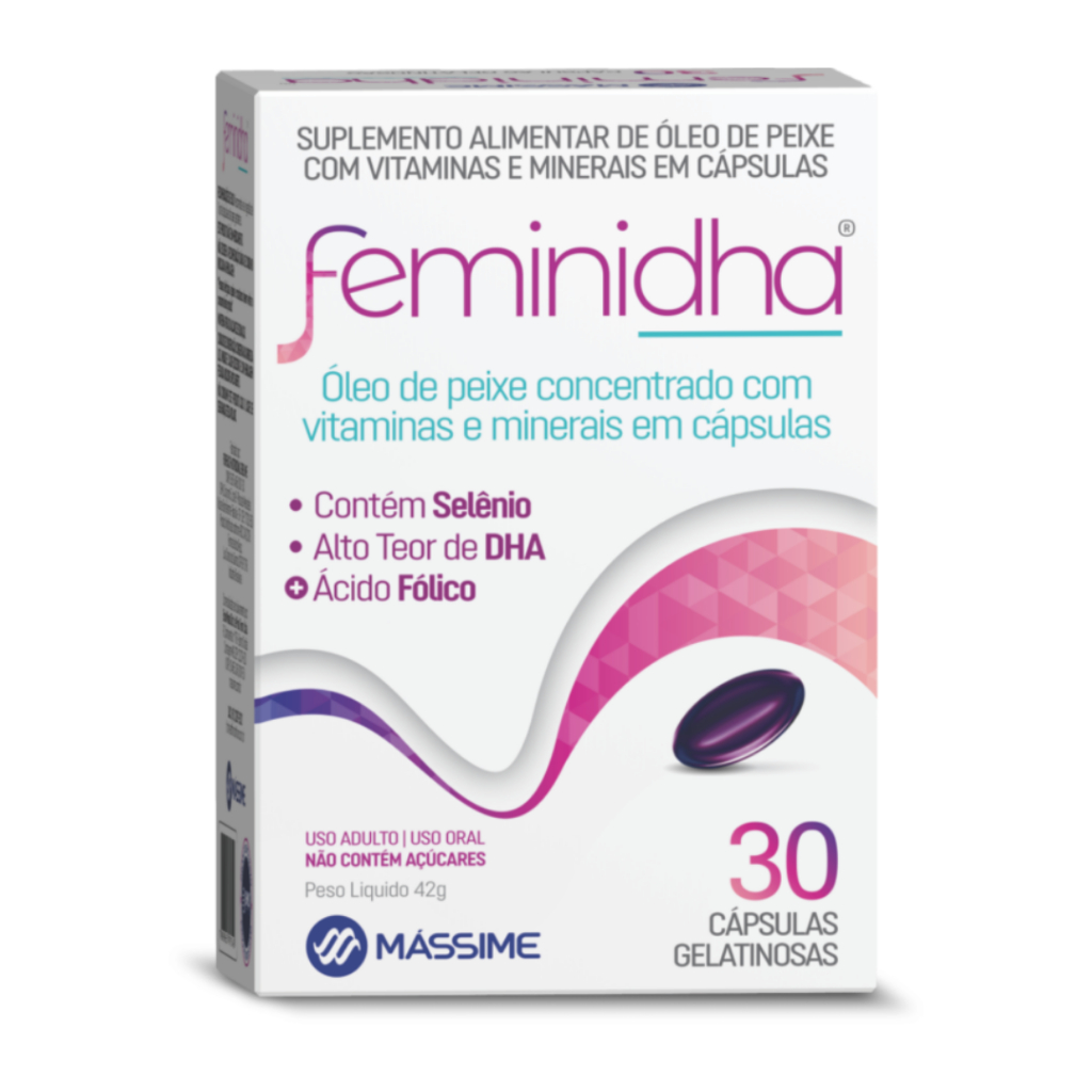 Feminidha Feminutri 30 Cps P/ Gestantes – DHA Concentrado + Ômega 3 + Selênio e Ácido Fólico Massime