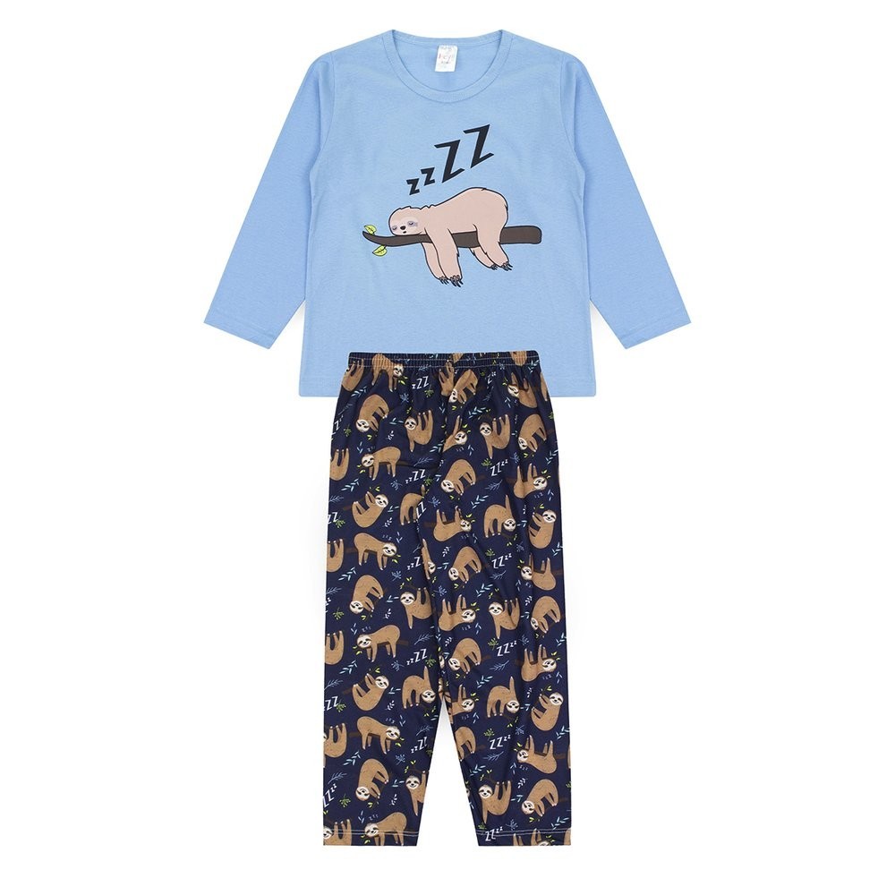 Pijama Infantil Masculino Inverno Preguiça – Hey Kids Azul Claro