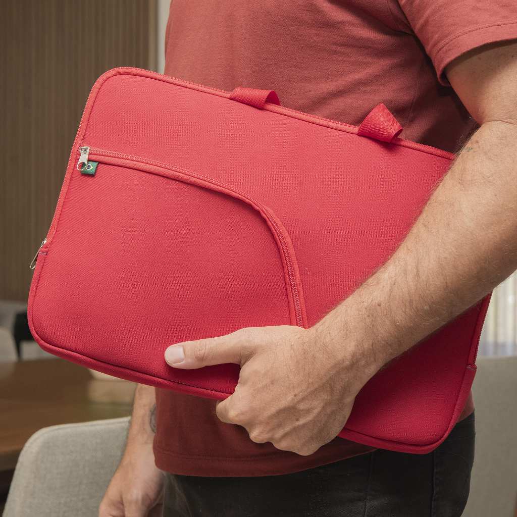 Capa Case Pasta Notebook Vermelha C/ Bolso Polegadas Impermeável Resistente Para Viagens