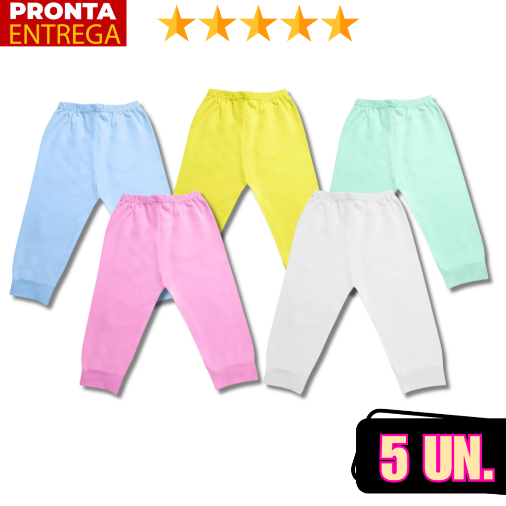 Kit 5 Mijao De Bebê Menina Menino Calça Infantil Sem Pé Cores Lisas
