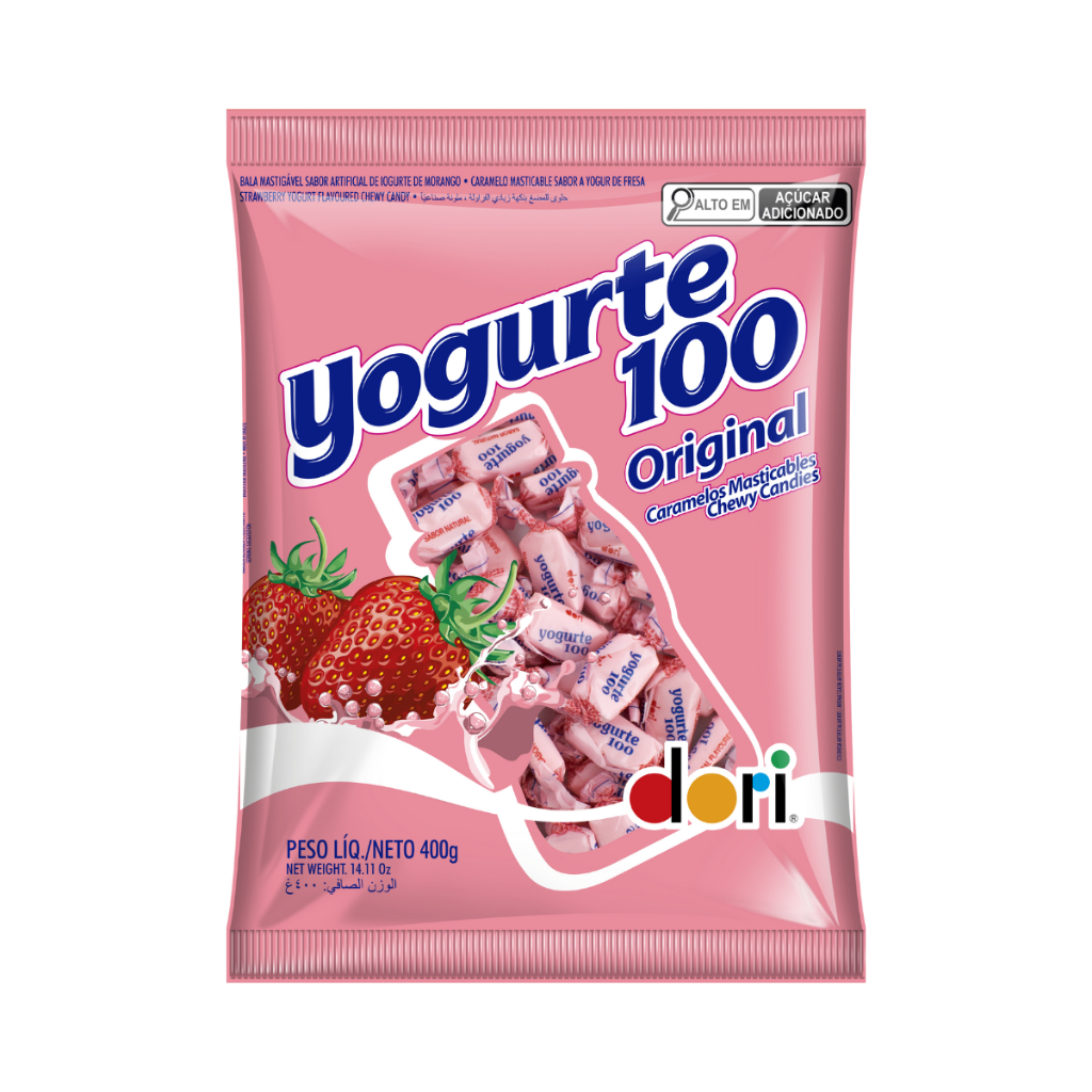 Bala Mastigável Yogurte 100 Dori 400g Original Morango Festa Kit