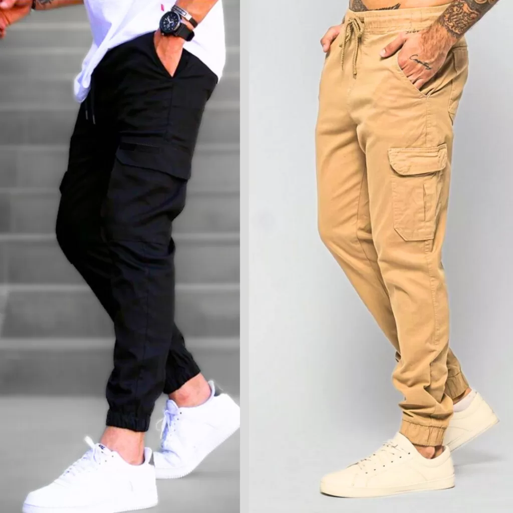 Calças Cargo Jogger com punho Bege e Preto Mascullinas