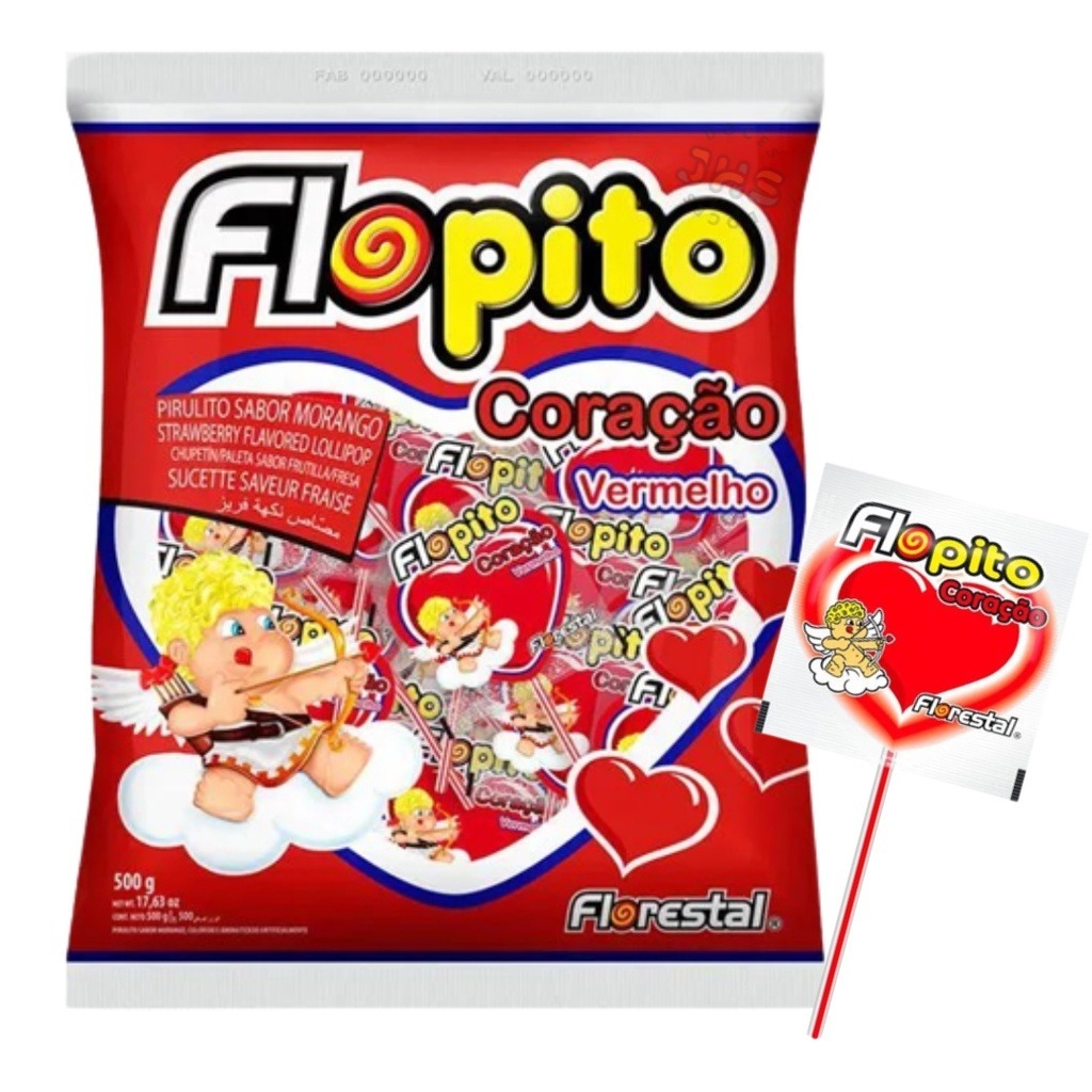 Pirulito Flopito Coração Morango Grande 500g | 50 Unidades