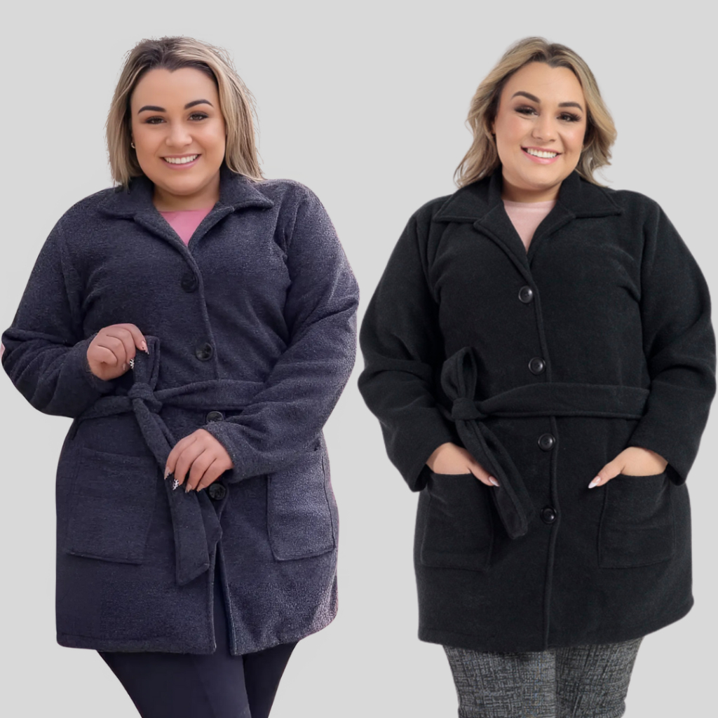 Casaco Sobretudo Plus Size Feminino Inverno em Bouclé Peluciado