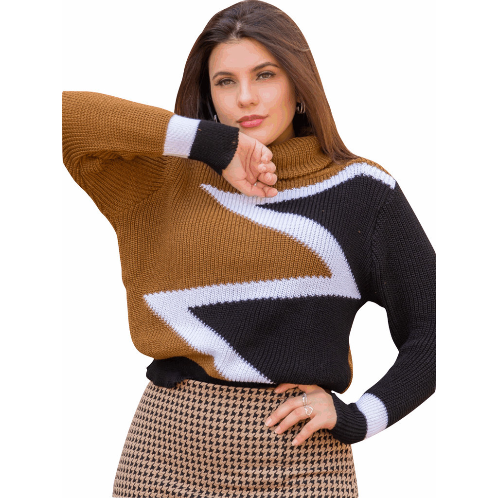 Sueter Listado Feminino Melhor Qualidade Grosso Tricô Inverno