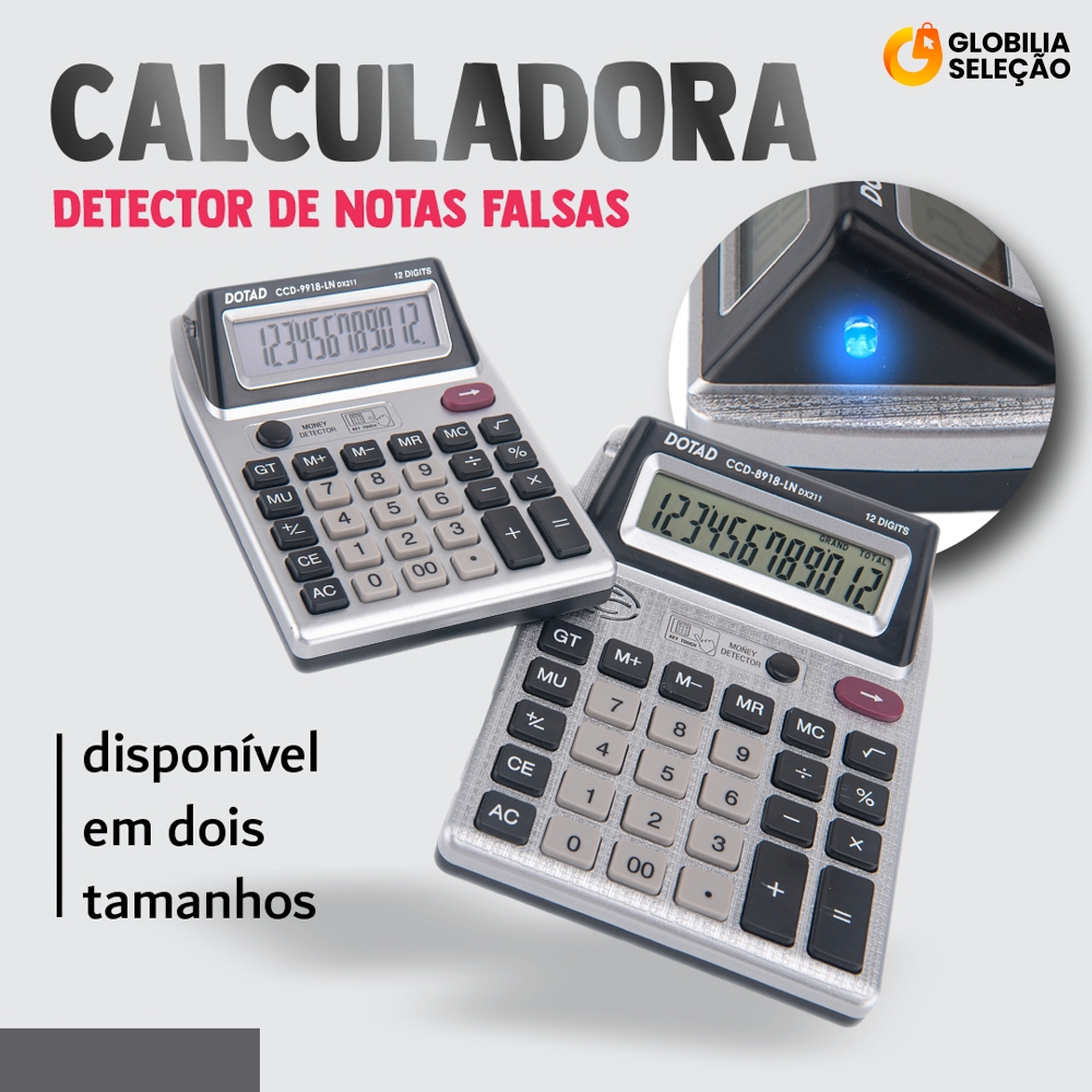 Calculadora( Testa Dinheiro Falso ) Para Caixa Comércio Display Duplo Visor 12 Digitos Calculadora G