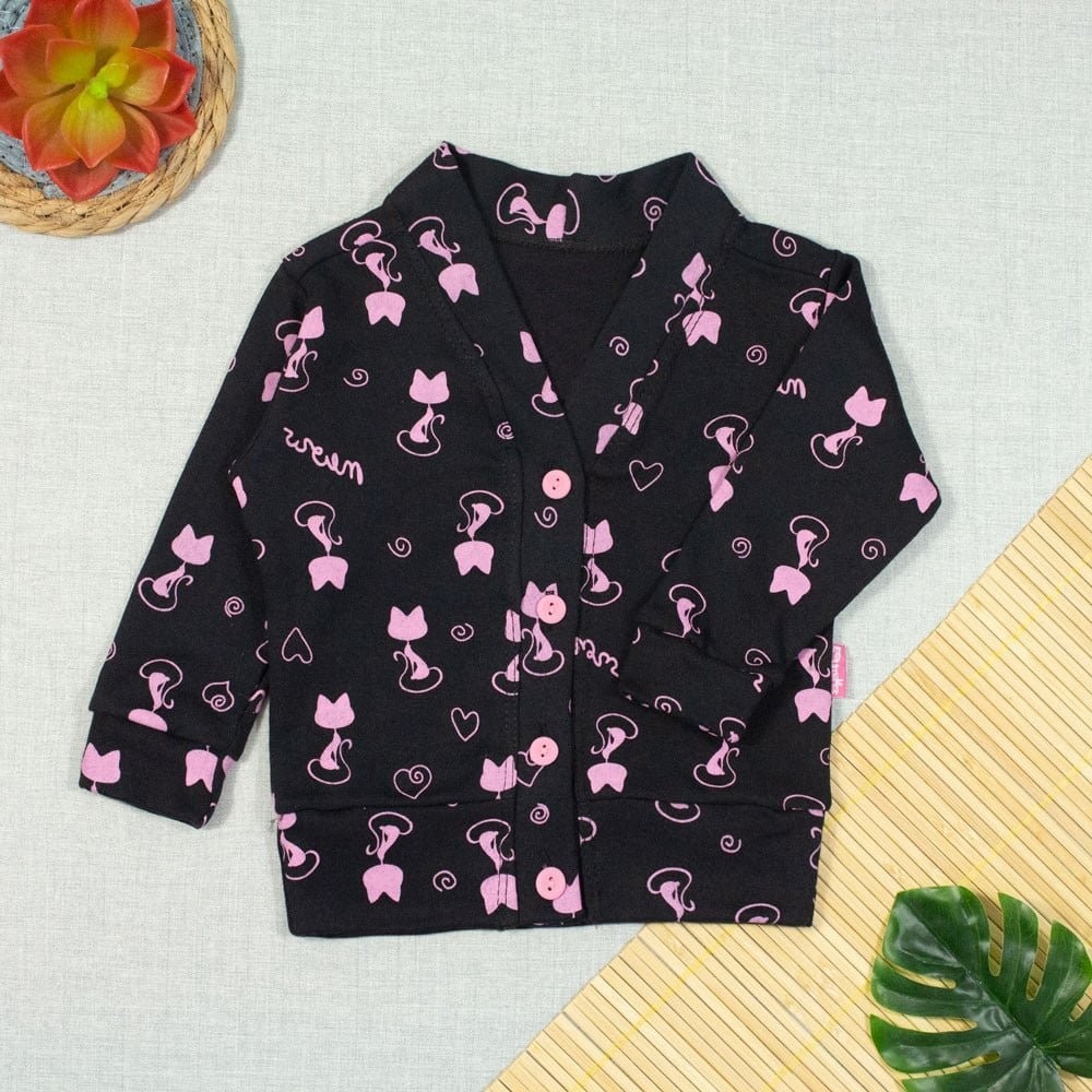 Casaquinho Para Bebê Cardigan Minimalista Gatinha Preto