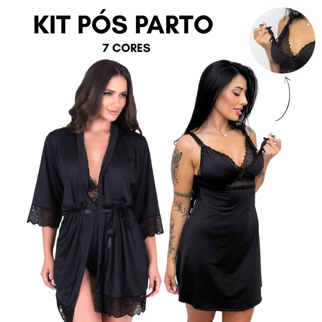 Camisola de Amamentar e Robe de Microfibra Rendado Pós Parto Para Gestantes e Lactantes Maternidade