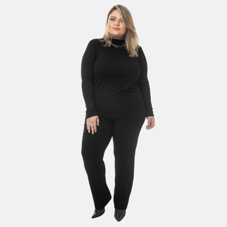 Conjunto Canelado Calça e Blusa Gola Alta Até G4