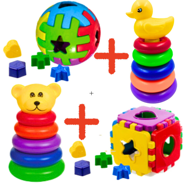Kit  Brinquedos Educativos  Ursinho +  Pato + Bola