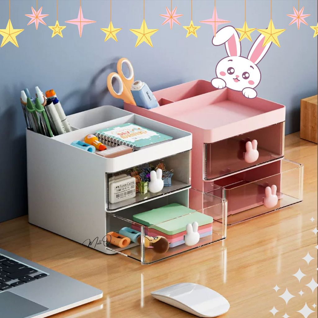 Porta Organizador De Mesa Coelhos Fofo Gaveta Treco Maquiagem De Mesa Pequeno Multifuncional Estilo
