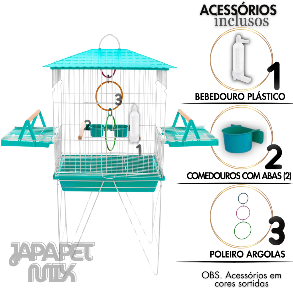 Gaiola Viveiro Para Calopsita com Bandejas Laterais C/Pé Agapórnis Aves Mansas Envio Imediato