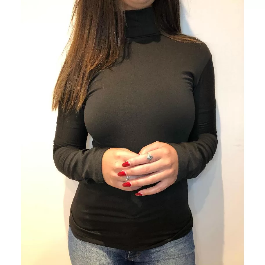 Blusa Cacharrel Térmica Feminina Manga longa Gola Alta Peluciada/ Flanelada Segunda Pele Inverno Fri