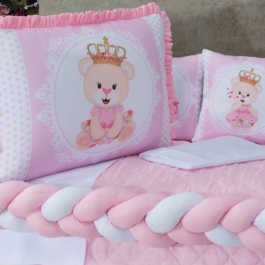 Kit Berço Americano Completo Para Menina e Menino 12 Peças Enxoval Algodão Decorado