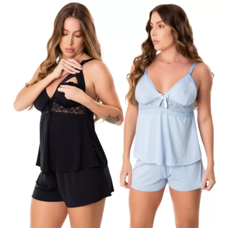 Kit 2 Baby Doll Amamentação Feminino Maternidade