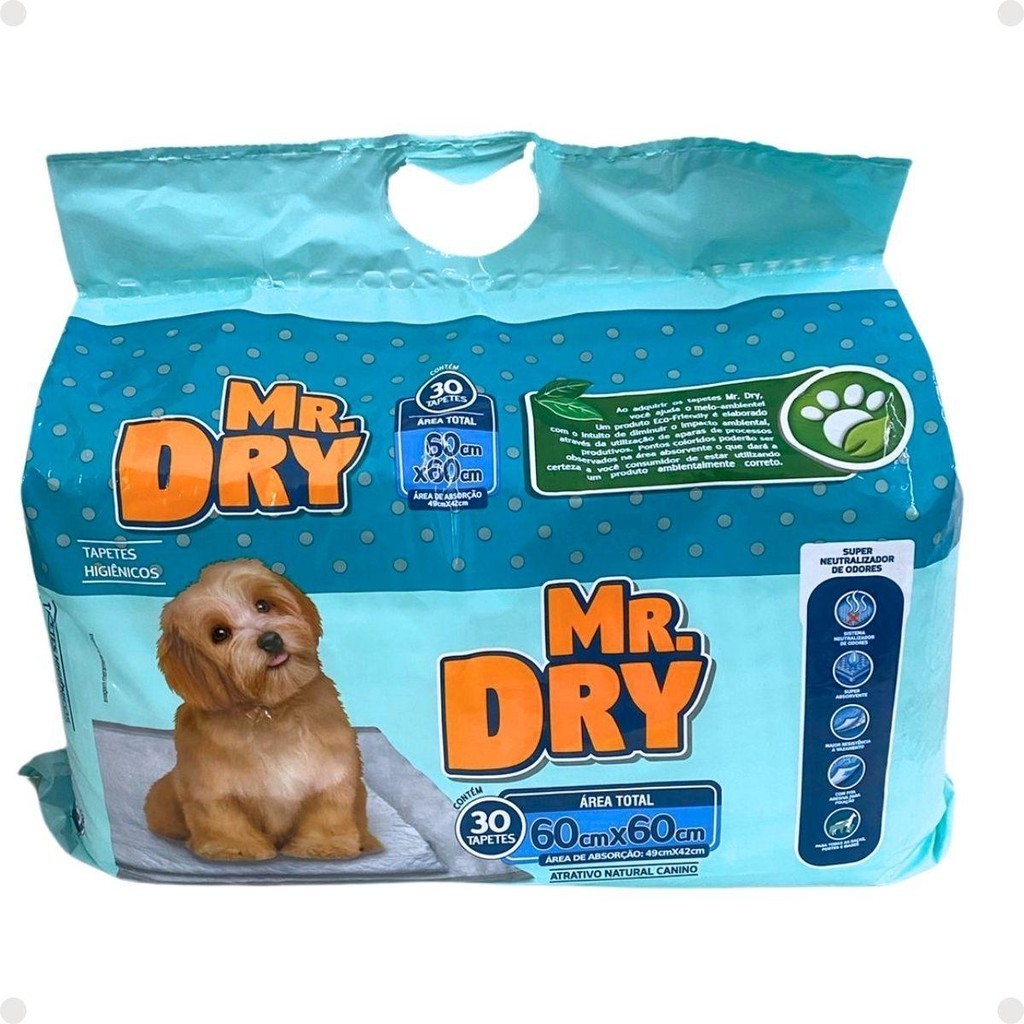 Tapete Higiênico Mr. Dry Com 30 Unidades 60cm x 60cm
