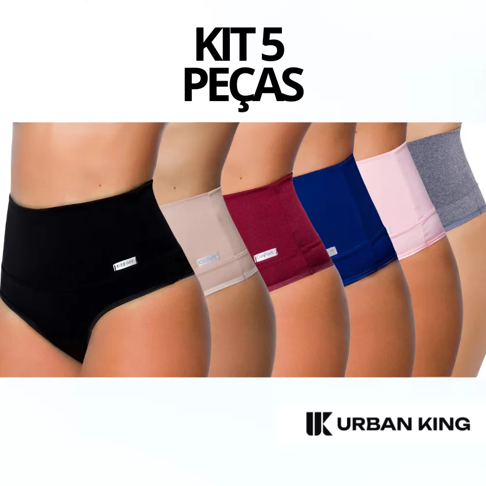 Kit 5 Calcinhas Cinta Modeladora Cós Alto Compreensão Seca Barriga Redutora De Medidas