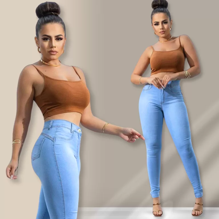 Calça Jeans Feminina Skinny Cintura Alta Com Lycr