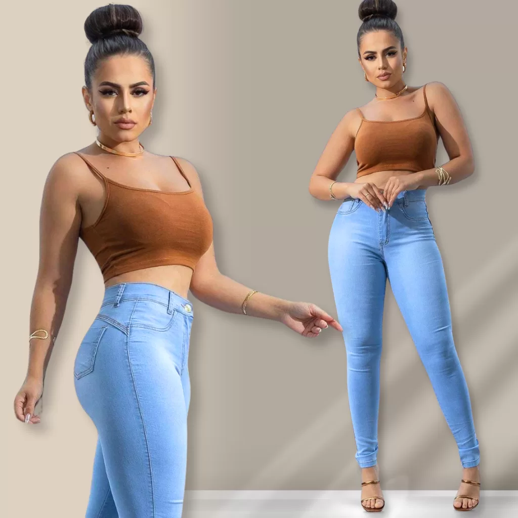 Calça Jeans Feminina Skinny Cintura Alta Com Lycra