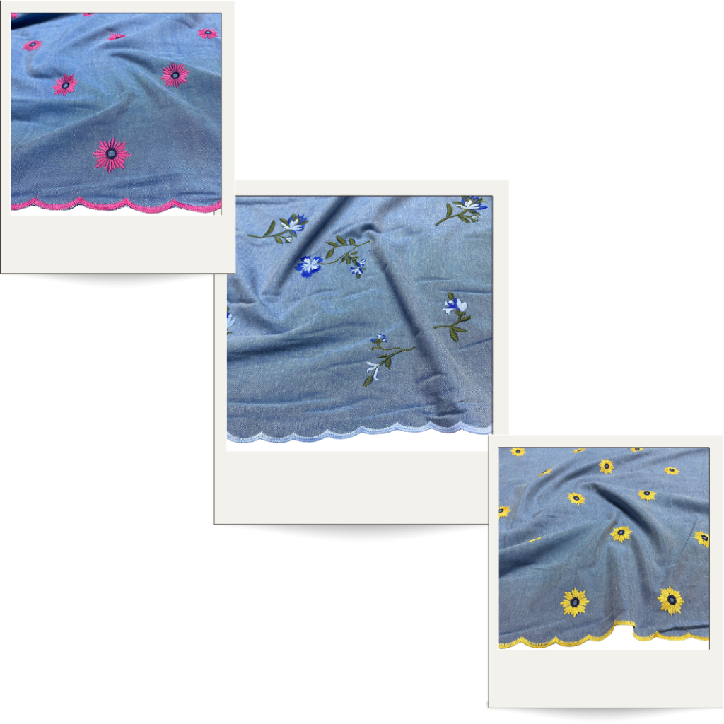 Tecido Denim Jeans Bordado Florzinhas 1,30m Para Roupas Conjuntos Femininos