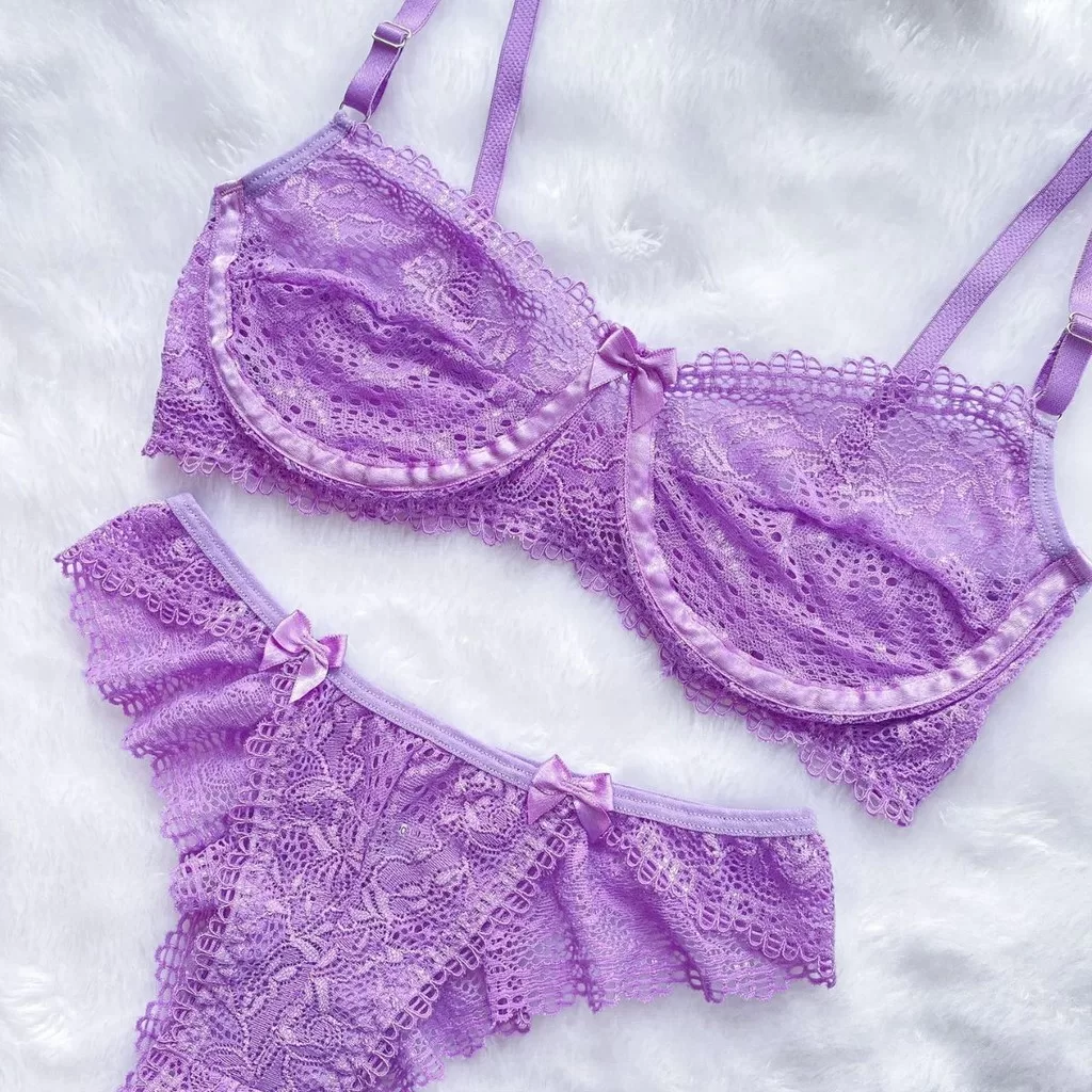 Kit 3 Conjunto Lingerie Sutiã Renda Sem Bojo Arco Meia Taça Calcinha Sexy