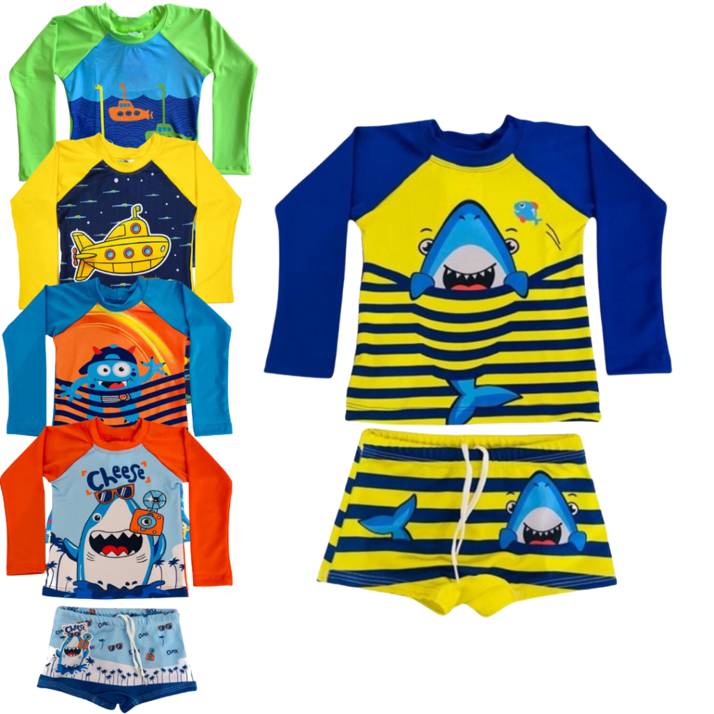 Conjunto Infantil UV Menino Verao Roupa de Praia Proteção Solar