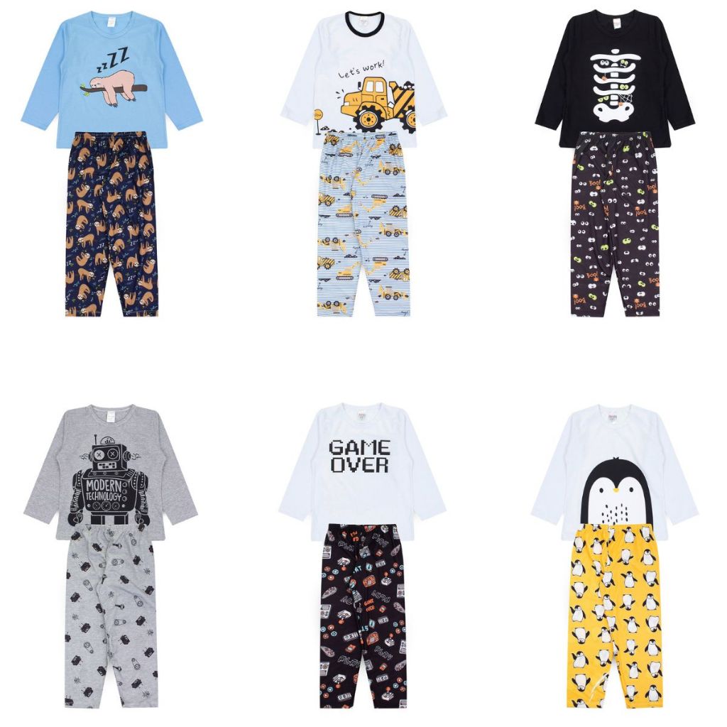 Kit Sortido 3 Pijamas Inverno Menino Tam 01 ao 14 Confortáveis