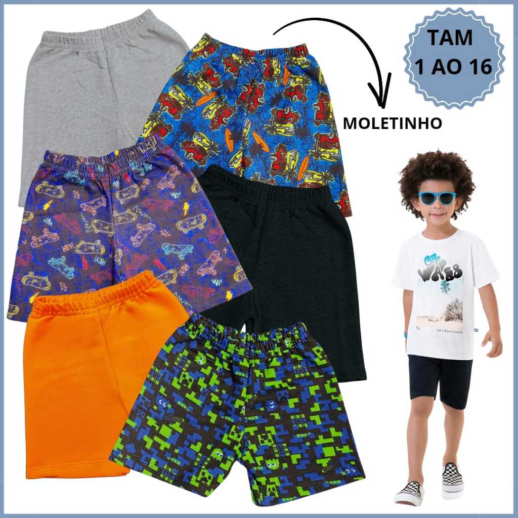 Kit 3 Short Infantil Menino Bermuda Juvenil Masculino Verão Calor Moda infantil 1 ao 16
