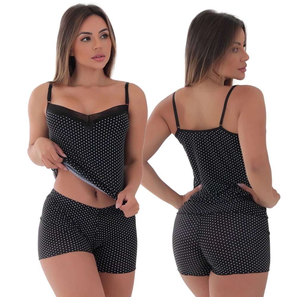 Baby Doll Pijama Feminino Estampado com Renda Confortável Leve