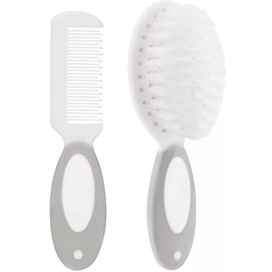 Kit Higiene Escova e Pente Cerdas Macias Cinza Buba