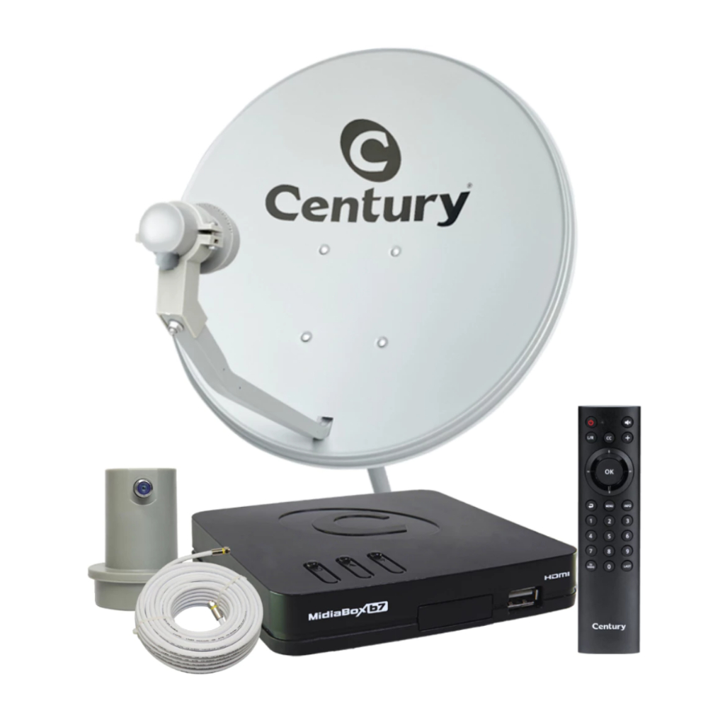 Kit Antena Parabólica Ku 60cm com MidiaBox SE-2 – Century, LNBF e cabo com conectores. Nova Parabóli
