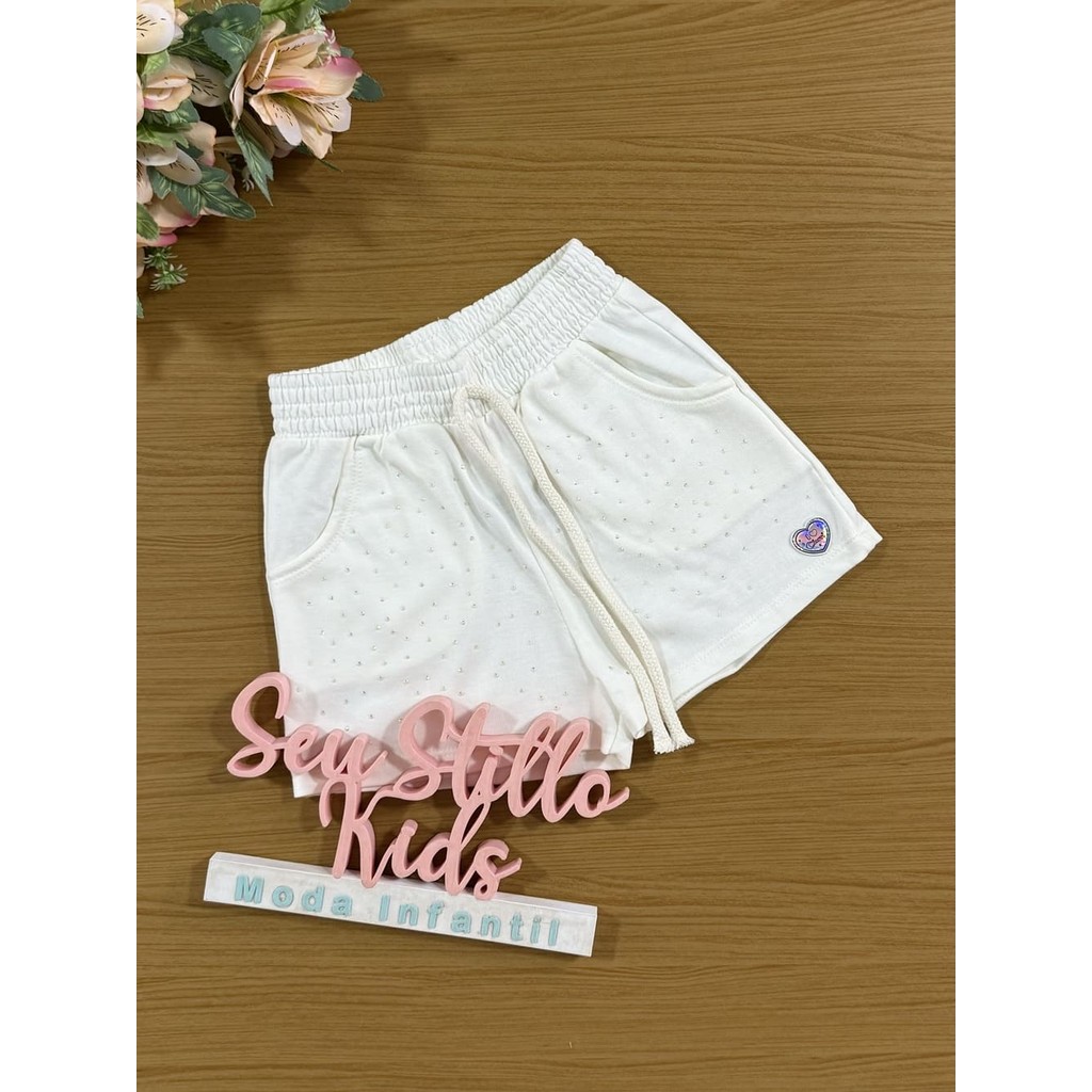 Shorts Infantil Cinti Verão Branco com Strass