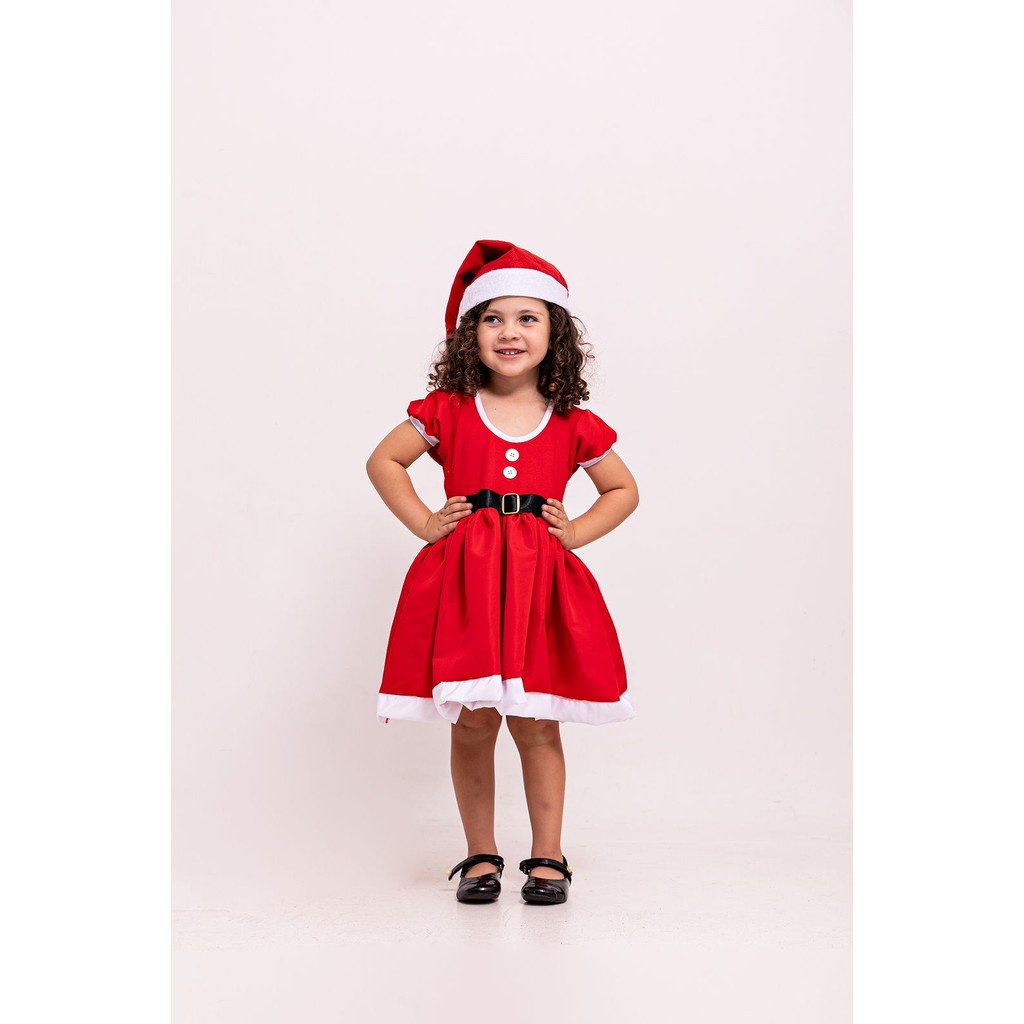 Fantasia Natal Meninas Vestido Com Cinto Ajustável e Gorro