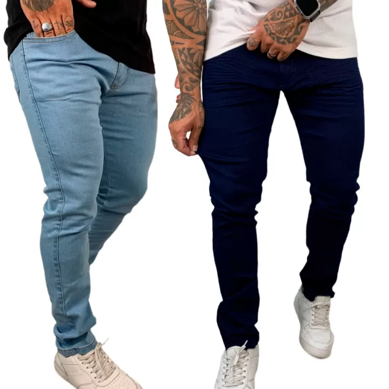 Kit 2 Calça Masculina Jeans Slim Lisa Básica Com