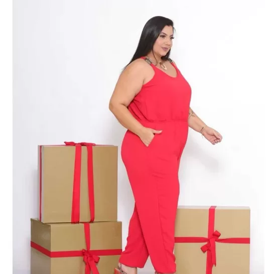 Macacão Feminino Plus Size Alfaiataria Festa Casa