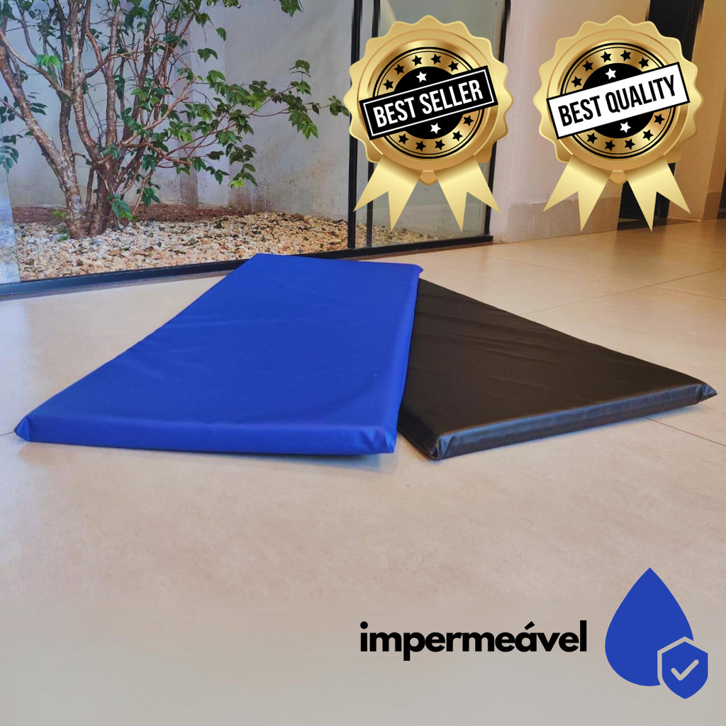 Colchonete de Academia 90x40x3cm Compacto Espuma Macia D23 Impermeável Azul Preto Mat Yoga Pilates