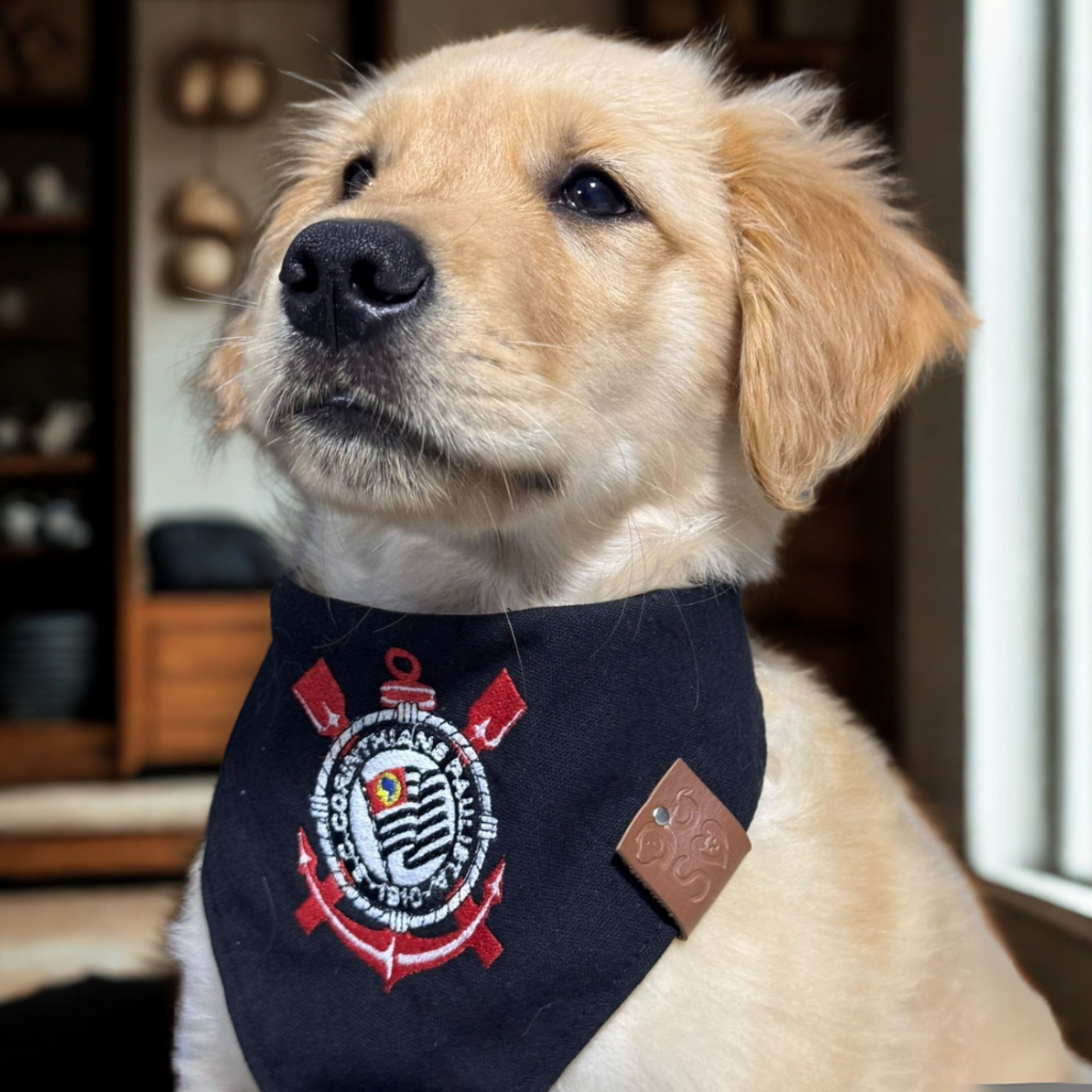 Bandana pet time futebol vários escudos bordados cães e gatos P M G GG e XG