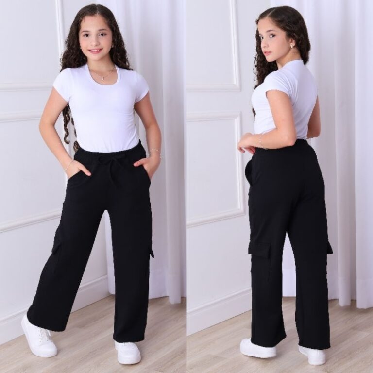 Calca Cargo Juvenil  Tecido Malha Crepe