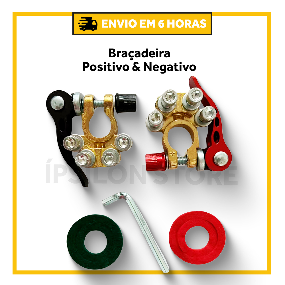 Kit Com 2 Conectores – 12v 24v Positivo E Negativo Automotivo Bateria Terminal Cabo Braçadeira de Li