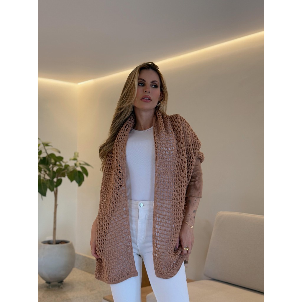 Rendado em Tricô Capa Colete Moda Feminina