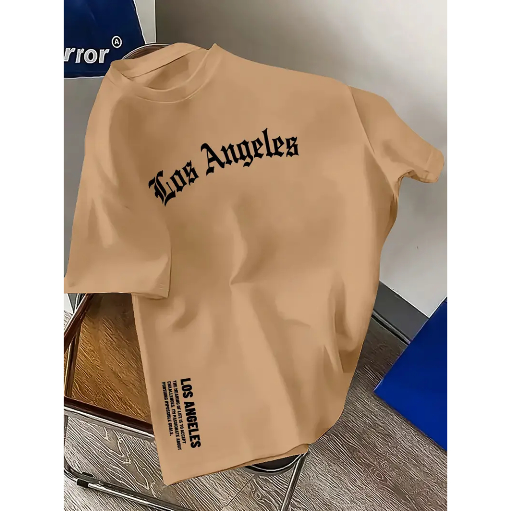 Camiseta Masculina Casual de Algodão com Estampa de Los Angeles Modelagem Regular para o Verão