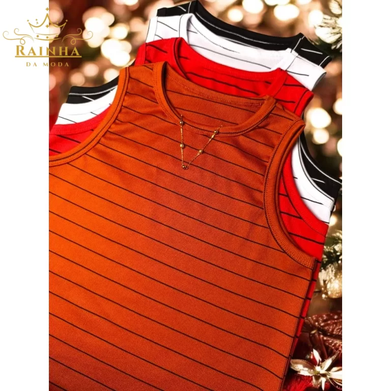 Kit Com 4 Blusa REGATA LISTRADA Canelada Casual Ca